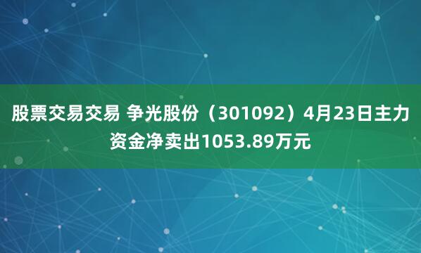 股票交易交易 争光股份（301092）4月23日主力资金净卖出1053.89万元