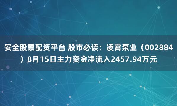 安全股票配资平台 股市必读：凌霄泵业（002884）8月15日主力资金净流入2457.94万元
