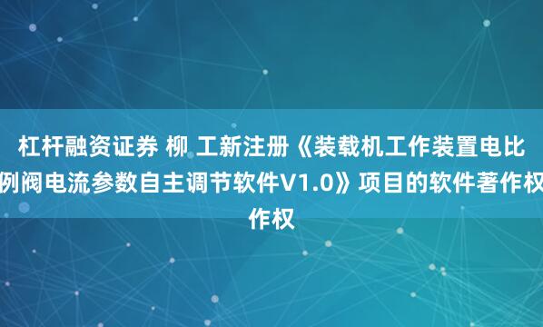杠杆融资证券 柳 工新注册《装载机工作装置电比例阀电流参数自主调节软件V1.0》项目的软件著作权
