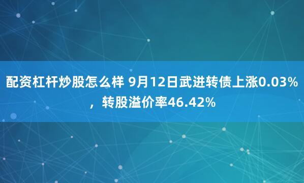 配资杠杆炒股怎么样 9月12日武进转债上涨0.03%，转股溢价率46.42%